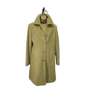 Jones New York Womens Coat Wool Blend Small Pea Green Knee Length Classic Chic